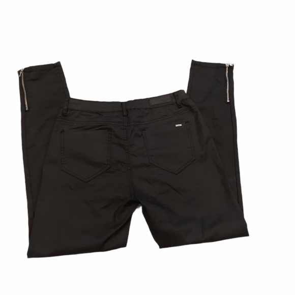 Black Shiny Faux Leather Pants,Streight Legs - Picture 3 of 7